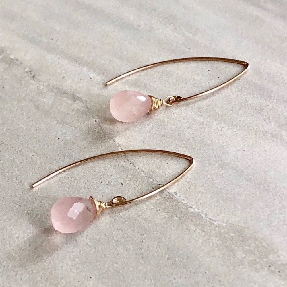 Estrella & Luna Rose Quartz Drop Earrings 14k Gold Filled Earwire Handmade
